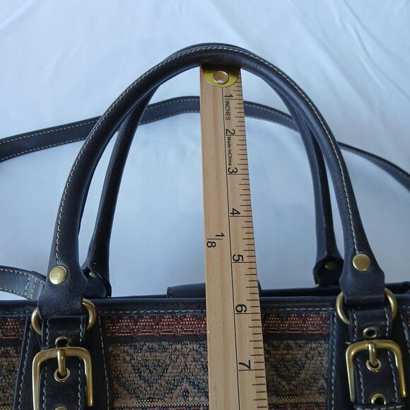 Relic By Fossil Woman’s Purse Brown Carpet Bag Leather Zippered Handles Straps - Picture 8 of 9